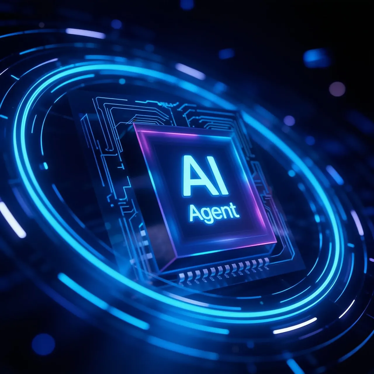 Chip neón con la leyenda AI Agent — agentes de IA construidos a la medida