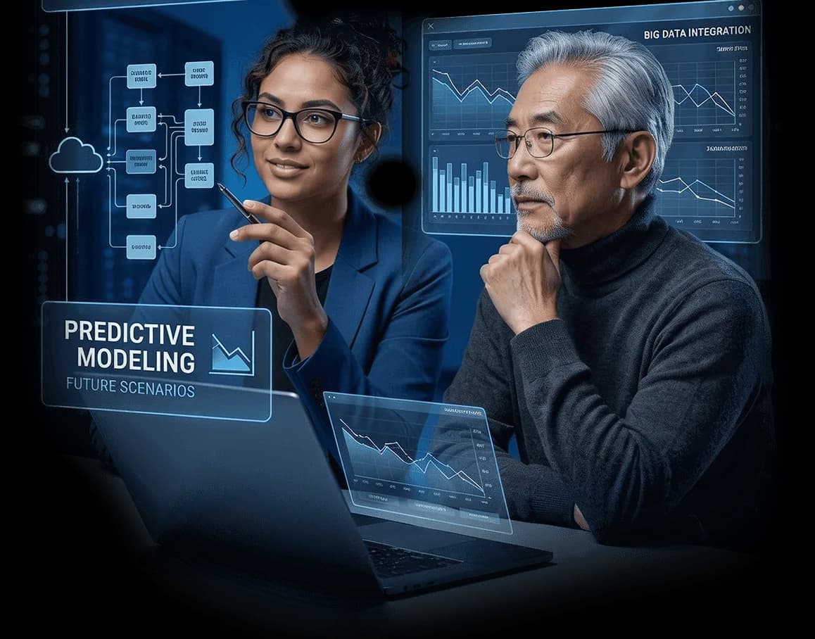 Equipo de Newsoft usando IA para insights estratégicos y modelado predictivo